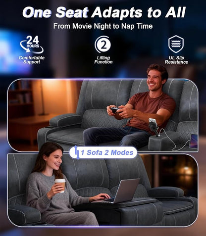 Power Loveseat Recliner Sofa, Removable Armrest 3 Seats Power Reclining Loveseat with Remote Liftable Console, Wall Hugger RV Theater Seating with Storage & USB & RGB (Velvet, Grey)