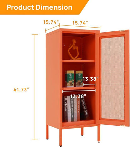 Slim Metal Storage Cabinet with Mesh Doors - 42'' Tall Narrow Organizer Tower, Compact Freestanding Cabinet, Versatile Utility Storage for Home, Office, Kitchen, Living Room, Durable and Modern Design