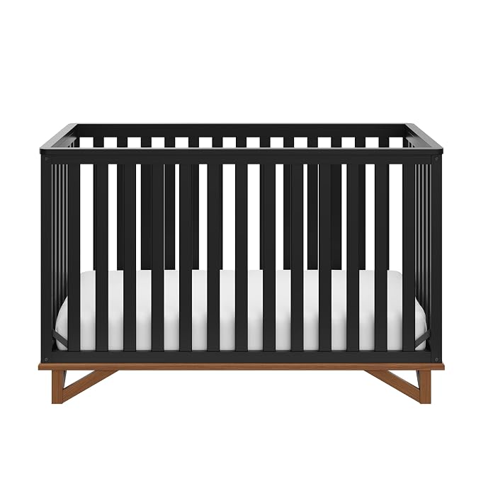 Storkcraft Santa Monica 5-in-1 Convertible Crib (Black with Vintage Driftwood) – GREENGUARD Gold Certified, Modern Design, Two-Tone Baby Crib, Converts to Toddler Bed, Daybed and Full-Size Bed