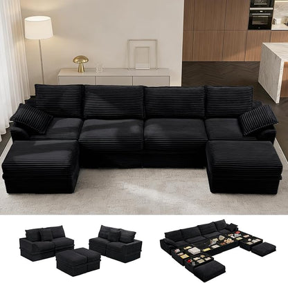 Upgrade Boneless Couch with Storage, Extra Deep&High Seat Modular Sectional Sofa 4 Seater U Shaped Cloud Couch with Ottoman, Tool-Free Assembly Sectional Couches for Living Room