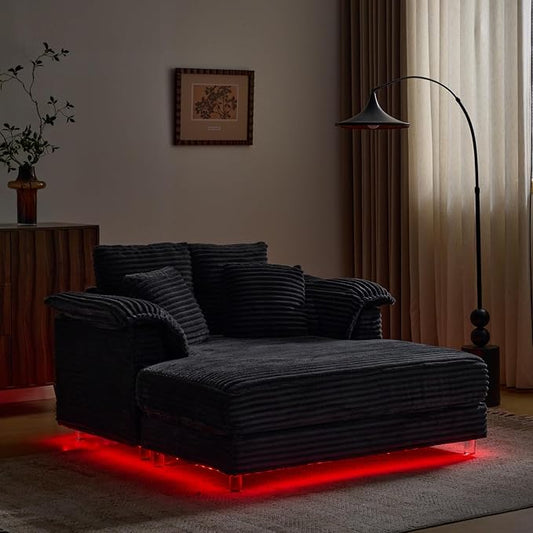 VINGLI Floating Chaise Lounge Chair with LED Light, Cloud Couch with Pillow Armrests, Acrylic Legs, High Density Foam Lounge Sofa, Modern Upholstered Chaise Chair for Living Room, Bedroom, Apartment