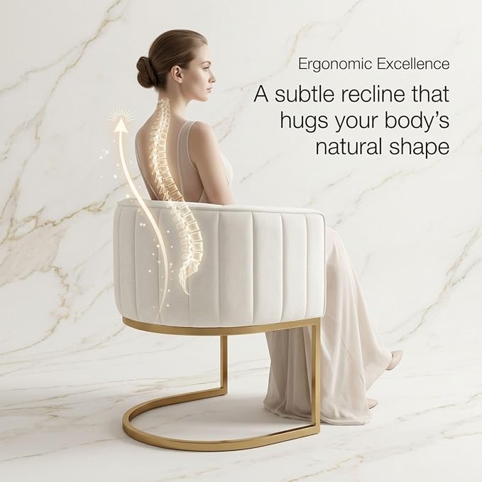 Hyfirm Beige and Gold Barrel Dining Chairs Set of 6, Modern Velvet Upholstered Accent Chairs with Curved Back for Kitchen Island, Luxury Comfort Seating Cantilever Metal Frame