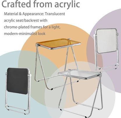 Clear Acrylic Folding TV Tray Table No Assembly Portable Side Desk, Lightweight Compact Computer Table for Small Space Home Office Dorm RV Apartment (White)