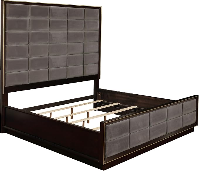 Coaster Home Furnishings Durango Contemporary 5-Piece Bedroom Set Velvet Upholstered California King Size Panel Bed Frame 80-inch Headboard Smoked Peppercorn 223261KW-S5