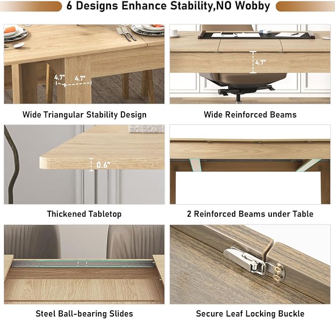 59"-86" Extendable Dining Table for 6-8 Person, Wooden Dining Room Table, Modern Extendable Table for Gatherings, Meeting for Small Kitchens, Dining Office Areas(Natural)
