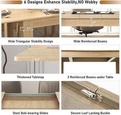 59"-86" Extendable Dining Table for 6-8 Person, Wooden Dining Room Table, Modern Extendable Table for Gatherings, Meeting for Small Kitchens, Dining Office Areas(Natural)