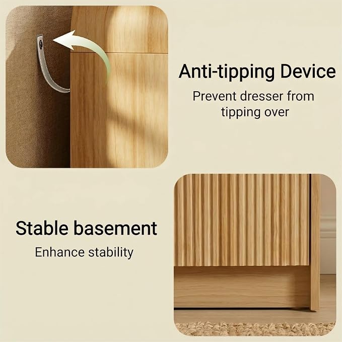 FURSUN Fluted 8 Drawers Dresser for Bedroom, 55" Wide Wooden Dresser with Metal Handle, Curved Profile Design, Modern Storage Organizer for Bedroom, Living Room, Hallway, Natural Oak