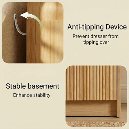FURSUN Fluted 5 Drawers Dresser for Bedroom, 48" Tall Wooden Modern Dresser with Metal Handle, Curved Profile Design, Storage Organizer for Bedroom, Living Room, Hallway, Natural Oak