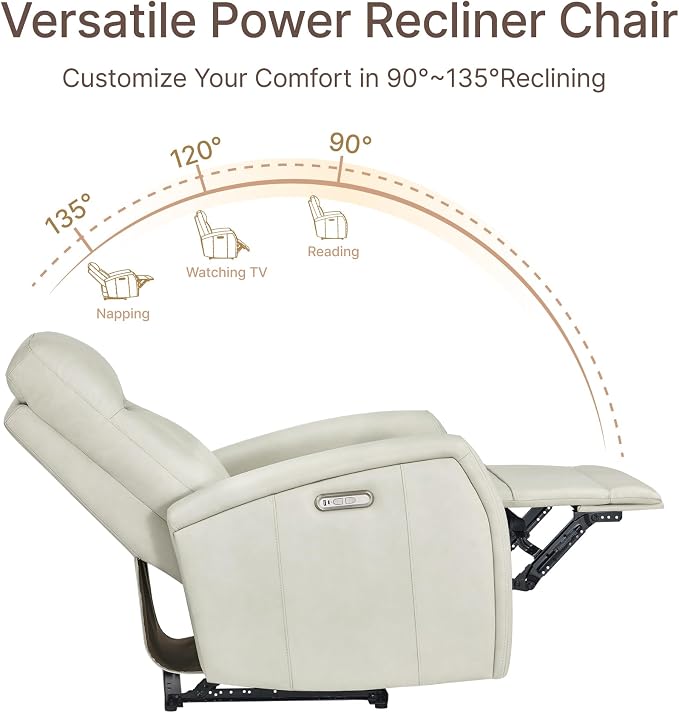 KISLOT Wall Hugger Power Recliner Chair with USB & Type-C Ports Faux Leather Recliner 135° Reclining Small Space Electric Sofa for RV Living Room Bedroom