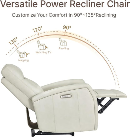 KISLOT Wall Hugger Power Recliner Chair with USB & Type-C Ports Faux Leather Recliner 135° Reclining Small Space Electric Sofa for RV Living Room Bedroom