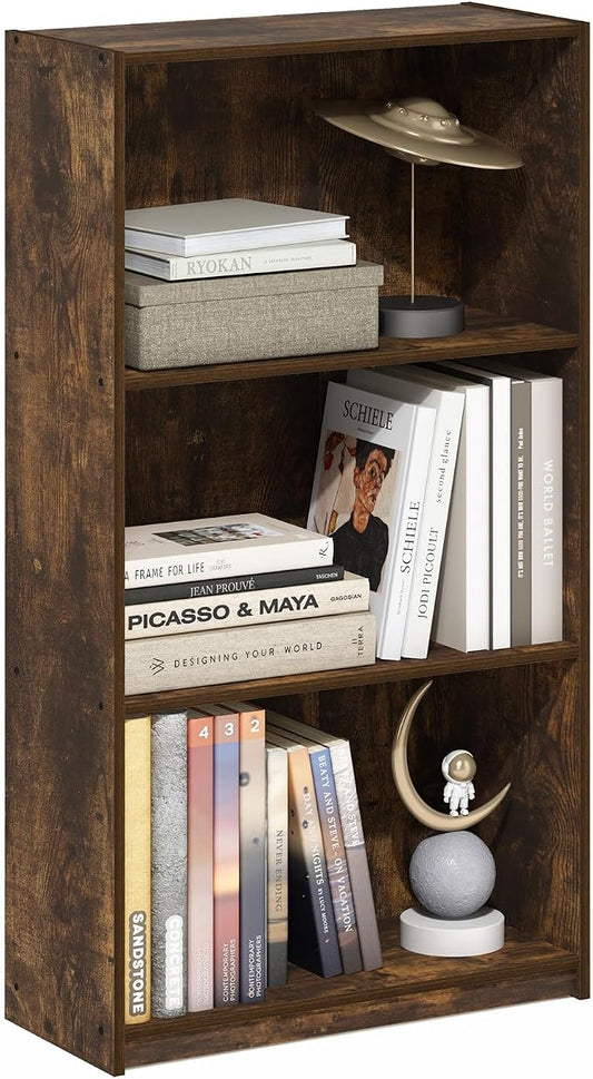 Furinno Basic Book Shelf, 3-Tier Modern Bookshelf, Bookcase with Open Shelves, 9.3 x 21.8 x 39.5, for Living Room, Bedroom, Home Office, Amber Pine