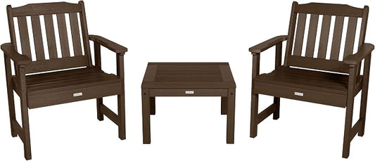 Highwood AD-KITCHGL2-ACE 2 Lehigh Garden Chairs with 1 Square Side Table 3-Piece Set, Weathered Acorn
