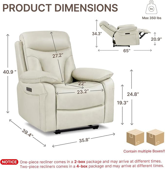 KISLOT Power Recliner Chair Set of 2, Wall Hugger Recliner with Adjustable Headrest and Footrest Dual Motor Electric Faux Leather Reclining Sofa with USB/Type-C Charging for RV Living Room Bedroom