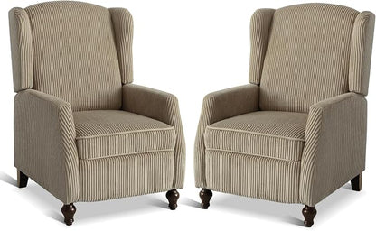 Upholstered Wingback Recliner Chair, Cozy Corduroy Manual Push Back Recliner for Living Room, Bedroom (2, Khaki)