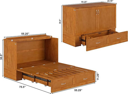 AFI Hamilton Full Murphy Bed Chest with Mattress, Storage, and Built-in Charger in Light Toffee