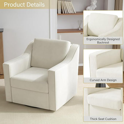 Swivel Accent Chairs Set of 2, 360° Swivel Upholstered Club Armchairs for Living Room, Comfy Single Sofa Reading Chair with Deep Seat, Metal Swivel Base, Chenille Fabric, Beige