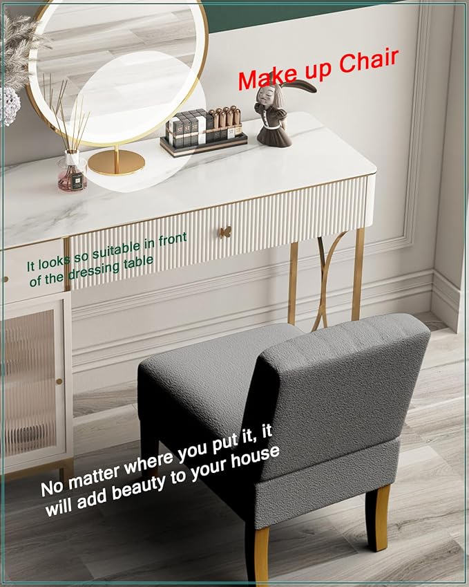 VIRRMO Armless Accent Chair for Living Room, Modern Slipper Chair With Solid Wood Legs, Makeup Vanity Fabric Comfy Upholstered Side Chair, Grey