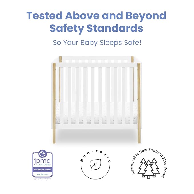 Delta Children Gio Mini Crib with 2.75" Mattress Included, Bianca White/Natural