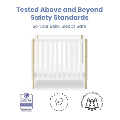 Delta Children Gio Mini Crib with 2.75" Mattress Included, Bianca White/Natural