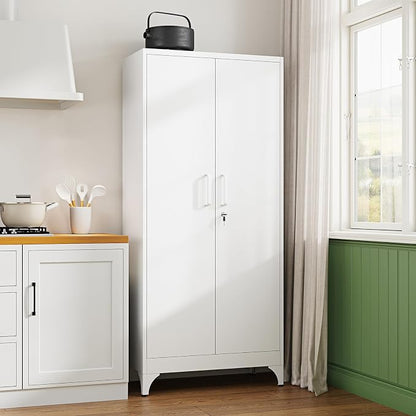 Letaya 71" H Metal Storage Cabinet with 2 Doors and 4 Shelves,Tall Kitchen Pantry Cabinets,Utility Pantry Organizers for Cupboard/Dining/Bathroom/Home Office/Garage, Steel Tool Cabinets