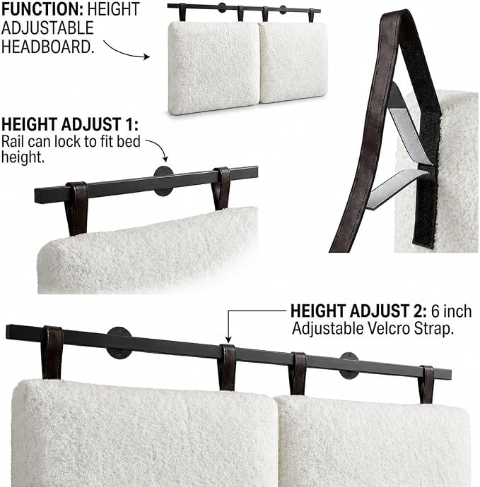 King Headboard only, Wall Mounted Headboard for Adjustable Bed, Hanging Head Board for King Size Bed Upholstered Headboard Cabeceras De Cama for Bedroom, Dorm, Guest Room, White