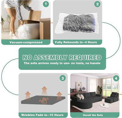 104.92" L-Shaped Corduroy 3 Piece Sofa Set with Single Lounge Chair & Ottoman, Modular Compressed All Foam Couch, Freely Movable Footrest, Minimalist Large Living Room Furniture