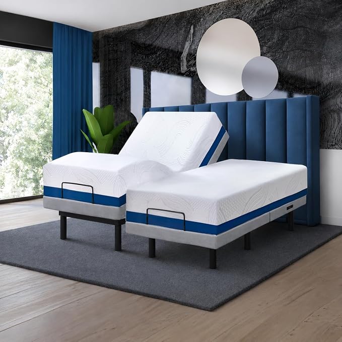 Premium Split King Adjustable Bed with 14 Inch Copper Gel Memory Foam Sleep System, Massage, Zero Gravity, Anti-Snore, Programmable Memory Positions, USB, Underbed Lighting, Zero Clearance