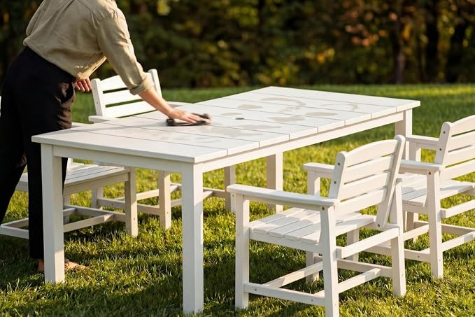 Perli™ 5-Piece Outdoor Dining Set, All-Weather HDPE Patio Furniture with 4 Armrest Chairs and Rectangular Table, UV-Resistant 4-Person Set for Deck, Backyard, White