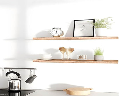 YYWUOJJ Wood Floating Shelves for Wall Decor, Rustic Wall Shelves for Bedroom Bathroom Kitchen Living Room, Set of 4 Light Walnut 48 Inch