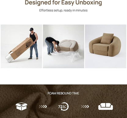 SICOTAS 49.9" Curved Convertible Sofa Couch Bed for Living Room Futon Cloud Boneless Sleeper Chair Pull Out Floor Couch with Deep Seat Single Sofa Foam Lounger No Assembly for Bedroom Apartment, Brown
