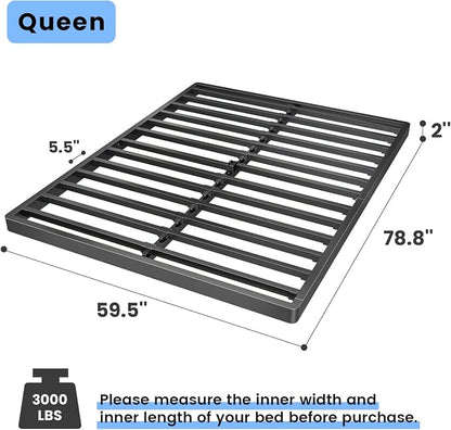 Superay 2 Inch Queen Box Spring Low Profile, Heavy Duty Metal Box Spring Bed Base, Bunkie Board Bed Slat Replacement, Mattress Foundation, Easy Assembly, Noise Free