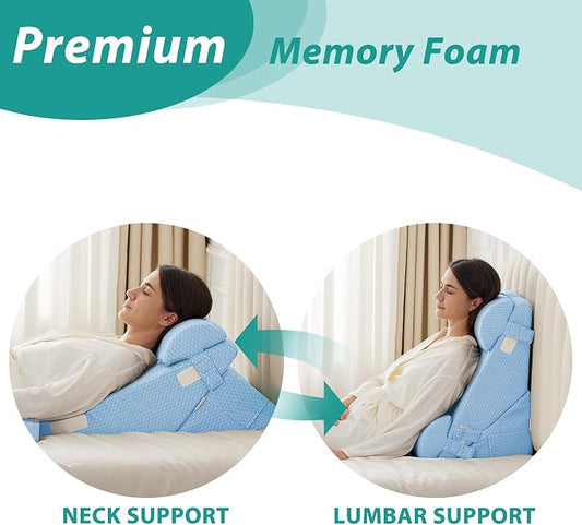 Adjustable 4pcs Bed Wedge Pillow Set, Memory Foam Wedges Pillow Post Surgery for Back, Neck, Leg Pain Relief, Pillows Wedge for Sleeping, Sitting up in Bed, Acid Reflux and GERD, Light Blue