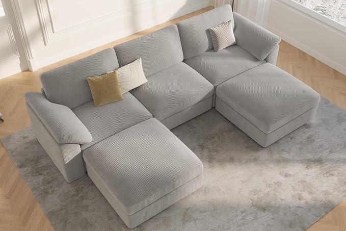 EASE MOOSE Extra Large U Shape Sectional Cloud Couch,Oversized Modular Sectional Cloud Couch,Comfty Deep Modular Sofa with Ottoman for Living RoomLight Gray