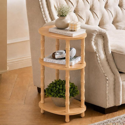 Narrow Side Table with Storage, 3-Tier End Table Skinny Nightstand for Bedroom, Living Room Small Space, Natural