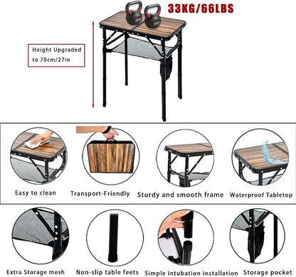 Mini Folding Camping Table - 2ft RV Space-Saving Table& Kids Toy/Learning Desk, Anti-Stain Desktop for Outdoor Glamping/Picnic/Patio & Indoor Decor (Retro Wooden-Grained)