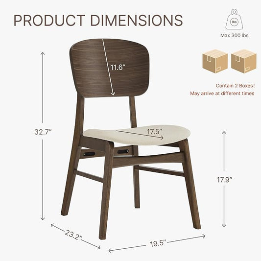 KISLOT Wooden Dining Chairs Set of 4, Upholstered Modern Dining Room Chairs, Mid Century Oak Kitchen Chairs with Ergonomic Wood Backrest for Farmhouse, Restaurant, Café (Cream Fabric & Walnut Color)