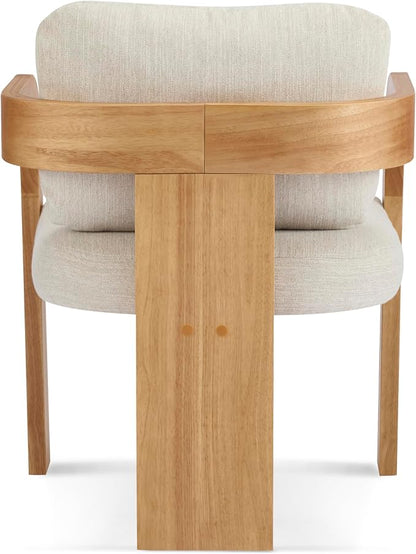 Christopher Knight Home Yorick Modern Dining Chair Set of 2 with Cushion, Solid Wood Dining Room Armchair Set, Curved Backrest Kitchen Side Chair, Living Room Comfy Extra Seat, Natural+Beige