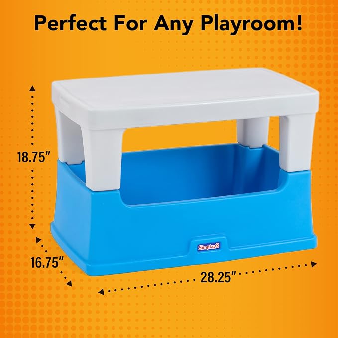 Simplay3 Play Around Toy Box Table, Multipurpose Kids Toy Box and Toddler Play Table for Toys, Art Supplies, Crafts, Durable, Plastic Large Toy Box, Made in USA
