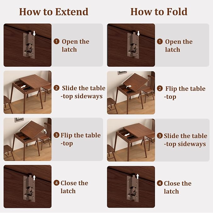 Solid Wood Small Dining Table for 2-6, 23.6"L-47.2"L Expandable Kitchen Table, Designed for Small Spaces, Easy Assembly, Suitable for Kitchen, Dining Room, Living Room, Apartment (Walnut)