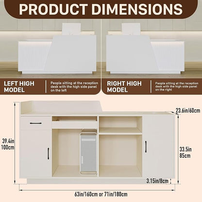 Reception Desk with Counter, Modern Reception Desk with Drawers & 2 Storage Cabinets & 3 Storage Compartments, Front Desks Reception Counter for Salon/Office/Store (Black-Left, 63inch/160cm)