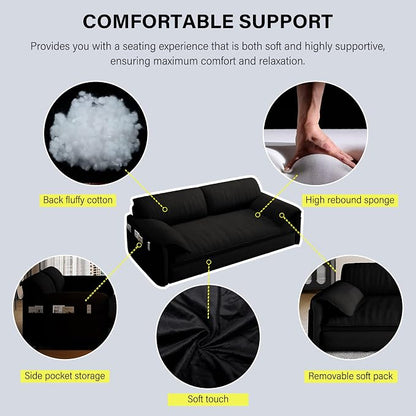 66" Sofa Bed Queen Size, Pull Out Couch Bed, 3-in-1 Convertible Sleeper Sofa with Side Pocket, Modern Velvet Futon Couch for Living Room, Small Space, Apartment, Bedroom, Black