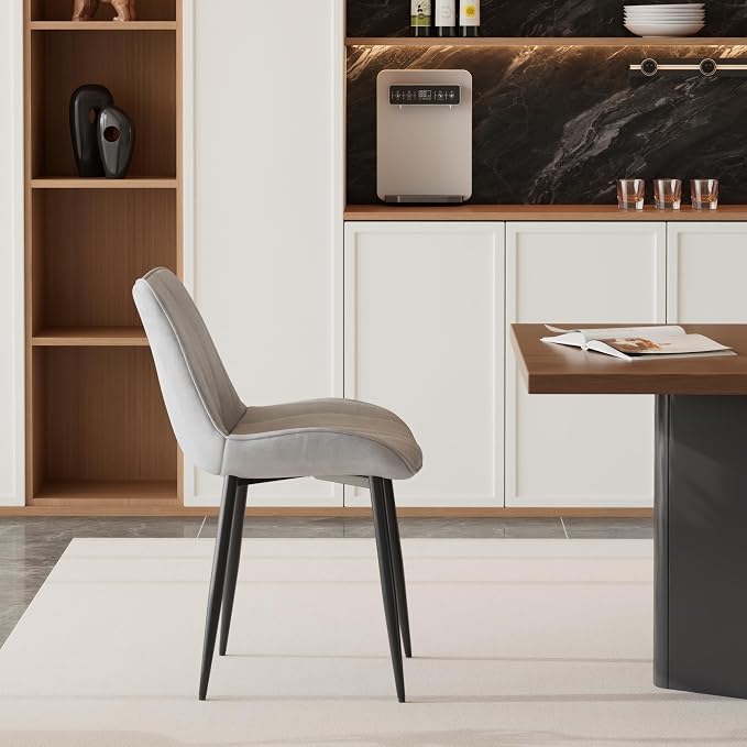 VECELO Dining Chairs Set of 2, Velvet Fabric & Metal Frame, Mordern Style for Kitchen, Living Room,Offcie, Light Grey