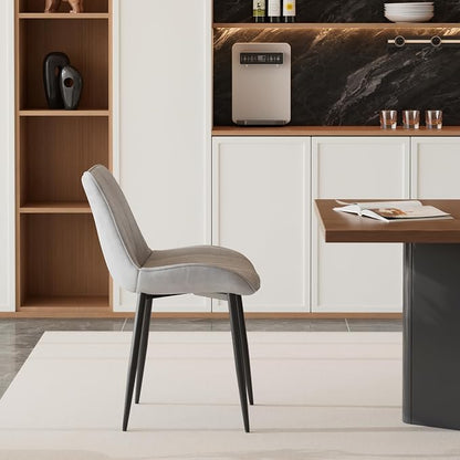 VECELO Dining Chairs Set of 2, Velvet Fabric & Metal Frame, Mordern Style for Kitchen, Living Room,Offcie, Light Grey