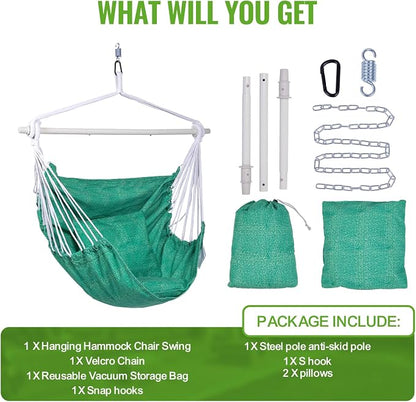 Backyard Expressions Hanging Hammock Chair Swing with Cushions & Hanging Kit – 500 lb Capacity, Cotton Blend Fabric, for Indoor/Outdoor Use – Includes Chain, Hooks & Spring – 5 Colors