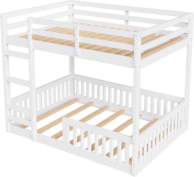 RUNNA Full Over Full Bunk Bed with Ladder,Guardrails,White | Full over full bunk bed with ladder,guardrails,solid wood frame,no box spring needed,bedrooms,guest rooms,dormitories,White