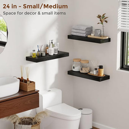 Heimlove 51 Inch Floating Shelves for Wall 8 Inch Deep Black Shelves Set of 2,Wall Mounted Rustic Wood Long Floating Shelf，Large Display & Storage Shelf with Invisible Brackets