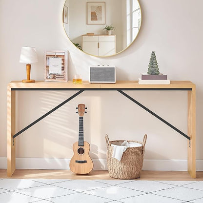MAHANCRIS Console Table, 62.2" Long Sofa Table Behind Couch, Narrow Entryway Table, Farmhouse Dining Table with Angled Metal Frame, Industrial Console Table for Entryway, Natural CTNB15801