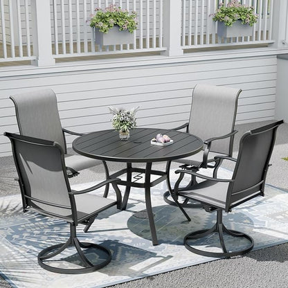 Outdoor Dining Table with 4PCS Swivel Chairs,41"x 41"x 28" Round Patio Table with Adjustable Umbrella Hole,Stable Patio Dining Set for Home or Outside