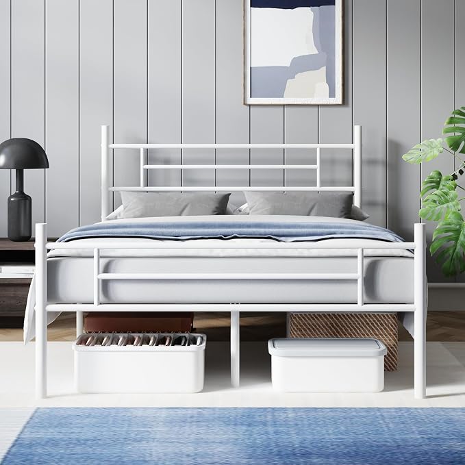 Avenco Metal Platform Bed Frame King Size with Classical Headboard and Footboard, 14 Inch, Under Bed Storage, Strong Metal Slats Support, Mattress Foundation, No Box Spring Needed