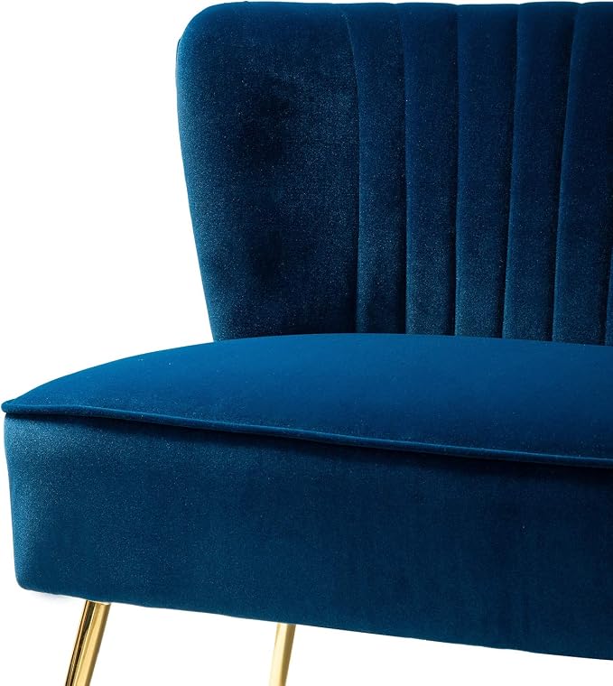 TINA'S HOME Contemporary Velvet Loveseat Sofa, Upholstered Loveseat Couch with Golden Metal Legs, Small Tufted 2-Seat Sofa Armless Love Seat for Living Room, Bedroom, Apartment Small Spaces, Navy